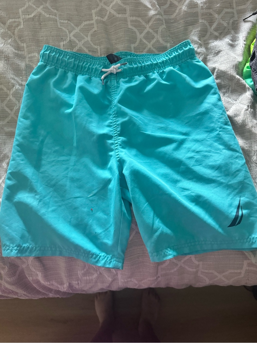 Nautica Teal Elastic Waist Swim Shorts with Lined Interior